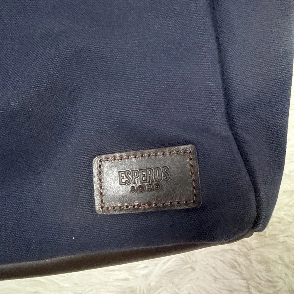 Esperos Soho Rolltop Backpack Navy Canvas Leather Straps USA Made‎ Laptop Bag